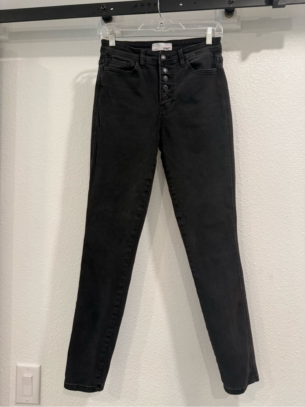 They’re BACK! Vervet Black High-Rise Button-Fly Skinny Jeans